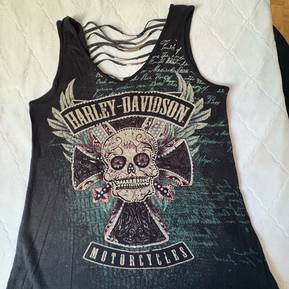 Harley-Davidson Tops - Harley-Davidson Black and Green Skull Tank